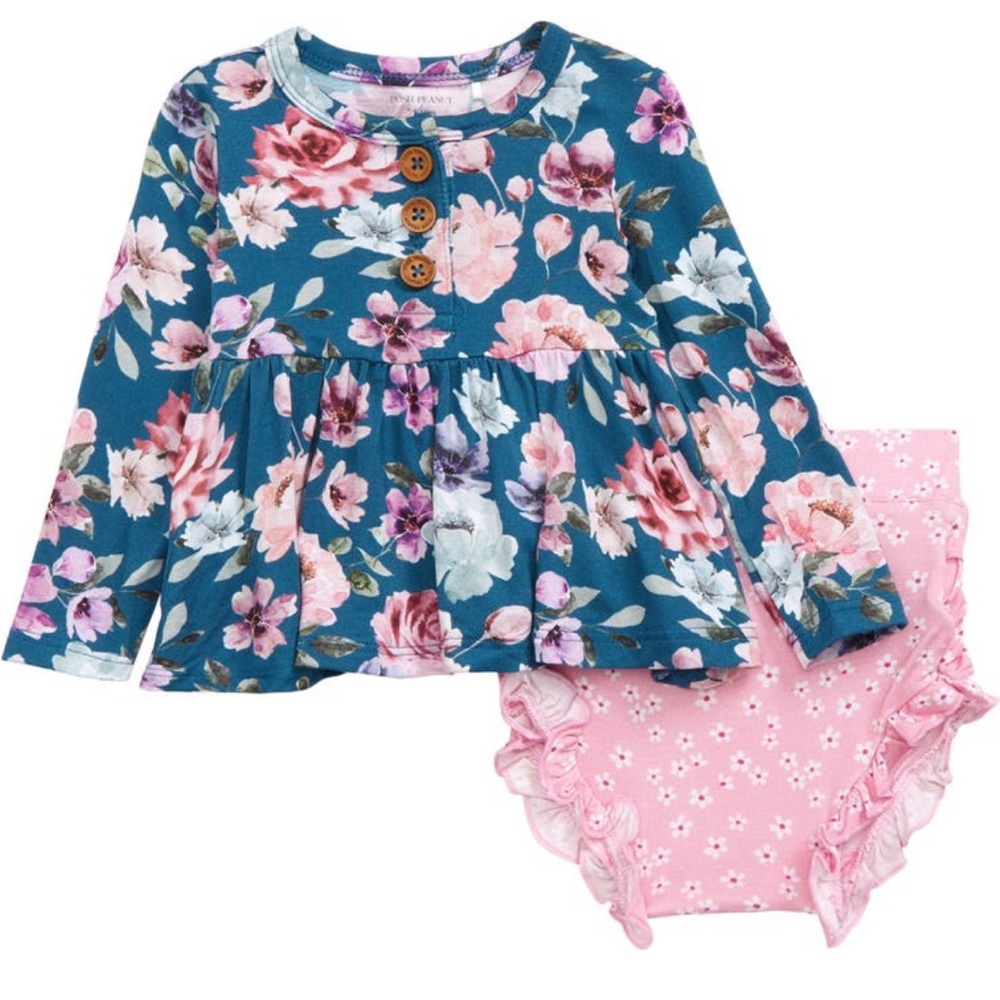 Posh Peanut Keisha Long Sleeve Henley Peplum Top & Bummie Set